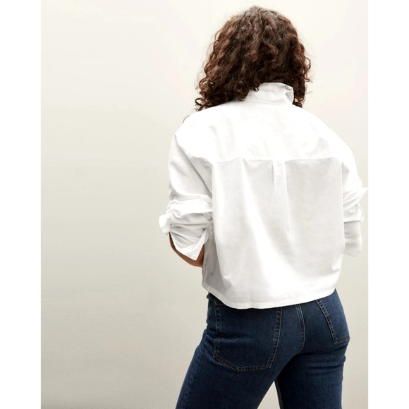 Everlane Shirt Womens White Button Up The Silky Cotton Way Short Crop - Picture 12 of 12